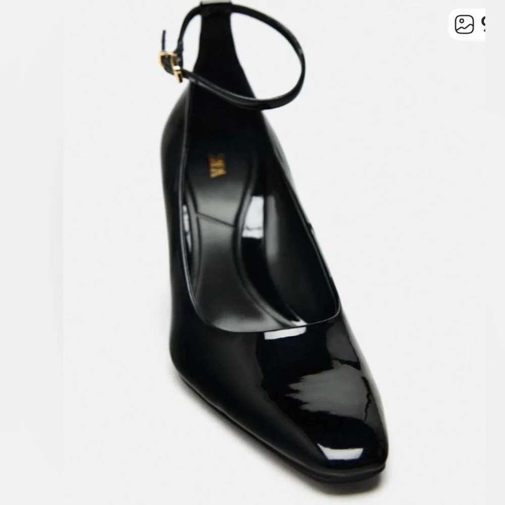 ZARA Patent Heels With Ankle Strap black color size 39